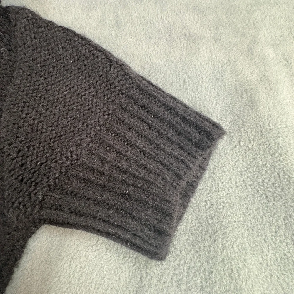 BCBGMAXAZRIA Womens Black Cable Knit‎ Shawl Collar Short Sleeve Sweater Large